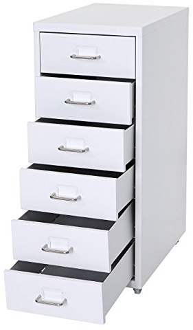 PROREGAL Rollcontainer Housten HxBxT 69x28x41cm 6 Schubladen Weiß Schubladenschrank Stahlschrank