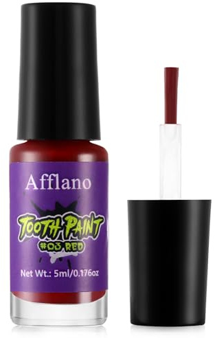 Vernis à dents rouge maquillage Halloween, Peinture pour dents rouge, Maquillage SFX cinéma carnaval sang dents pourrissantes, Sang artificiel vampire costume zombie clown, Séchage rapide, Durable ne