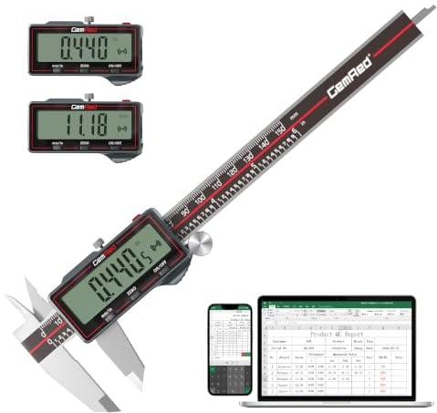 GemRed Digital Caliper 6 / 150mm, Wireless Stainless Steel Vernier Caliper | with Large LCD Calipers Measuring Tool, MM/Inch Conversion, Auto-Off, 4-Way Measuring for DIY Woodworking 3D Printing