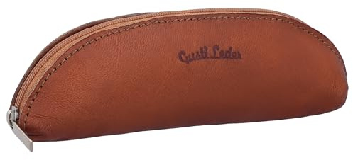 Gusti Leder Federtasche Vilo, Braun, Ziegenleder Nappaleder, Reißverschluss, 2x7x19 cm