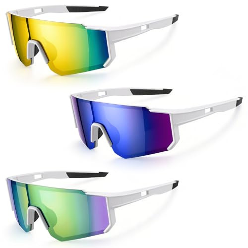 3Stk Schnelle Brille UV400 Schutz, Polarisierte Fahrradbrille Herren Damen | Ultraleichte 30g, Sport Sonnenbrille, Laufbrille mit Verstellbaren Nasenpads, Sportbrille für Rennrad Ski Laufen MTB