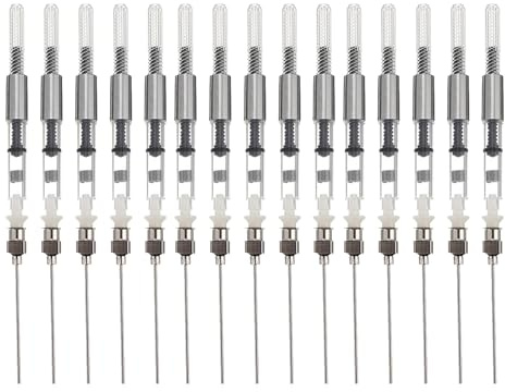 DINHEAROM 15PCS Screw in Fountain Pen Ink Syringe Filler - 3.4mm Bore Diameter, Fountain Pen Adapter Filler - Ink Filling Syring with Removable Blunt Tip, Silver