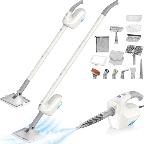 Steam Mop with Detachable Handheld Steamer, 10-in-1 Steam Cleaner | with 350ml Tank,10s Heat-Up, 7M Cord, 120℃ 1300W Powerful Floor Steam Mop for Hardwood Floors, Grout, Carpet