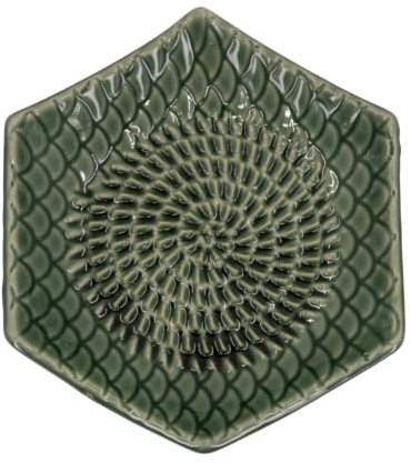 Kaladia Keramik Reibeteller Hexagon - Keramikhobel Unifarbend - Küchenreibe ideal für Ingwer, Parmesan, Schokolade etc. - in Dunkelgrün - Maße: 12 x 3 cm - handgemacht & handbemalt - Made in Spain