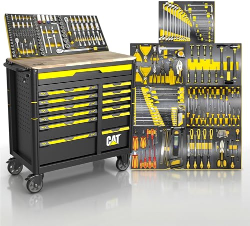 Werkstattwagen 265-tlg. Premium CRV Werkzeug, 13 Schubladen, Holzplatte
