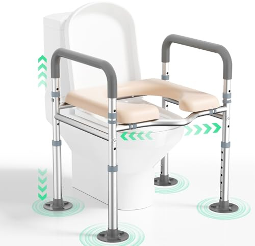 Airminti Rialzo WC per Anziani, Regolabile in Altezza Alzawater per Anziani | Rialzo per WC Capacità di Carico di 180kg, 7 Altezze Regolabile, Seduta Imbottita Antiscivolo,Telaio in Alluminio