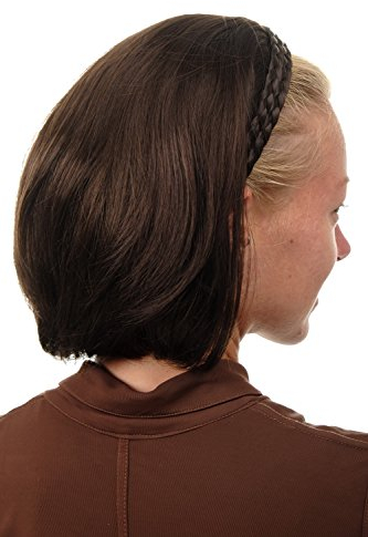 WIG ME UP - 90606-6 Halbperücke Haarteil edel mit geflochtenem Haarreif kurz schulterlang glatt braun