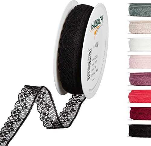 Halbach Seidenbänder Spitzenband 18 m, Spitze als Meterware auf Rolle als Schleifenband für Hochzeiten zum Nähen oder Tischdekoration, Spitzenborte Spitzenstoff für DIY Handwerk