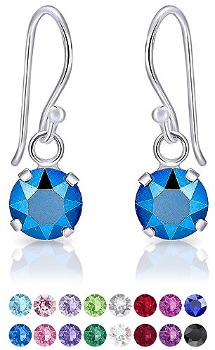 DTPsilver® Pendientes Pequeños Plata de Ley 925 con Cristal Swarovski® 6 mm - Pendientes Mujer Plata de Ley - Pendientes Azul Metalizado