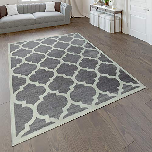 Paco Home Designer Teppich Marokkanisches Muster Kurzflorteppich Modern Trend Grau Weiß, Grösse:160x220 cm