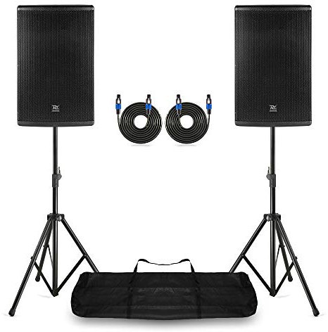 Power Dynamics Pair 15 Passive PA System Speakers with Stands - PD415P 1400W DJ Speakers, Adjustable Tripods & Speaker Cables for Mobile DJs, Bands & Stage Events