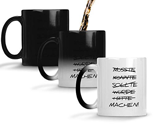 TassenTicker® - ''Machen'' - Geschenk Tasse - Farbwechseltasse mit Thermoeffekt - Keramik - Kaffee - Arbeit - 250 ml