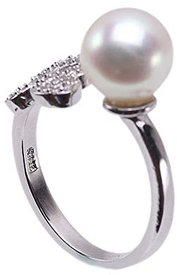 JYX Pearl Echte weiße Akoya-Perlenring, 9 mm, Meerwasserperle, eingelegt, Sternzeichenstil, 925er Sterlingsilber, Tier-Design, verstellbare Ringe für Frauen (Schwein)