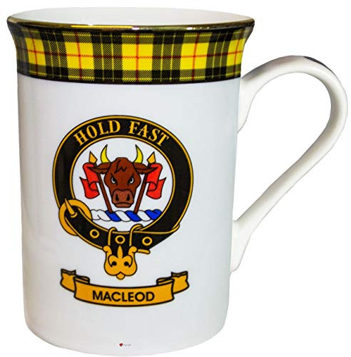 I LUV LTD China Coffee Mug MacLeod Dress Yellow Clan Crest Gold Rim Scottish Made