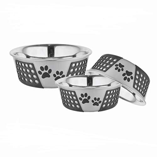 Evokk Set of 3 Stainless Steel Large Dog Bowls – Non-Slip Feeding Dog Bowls for Small Dogs Bowls Rubber Base – Easy to Clean Pet Food Metal Bowl– Dishwasher Safe – Small, Medium, Large