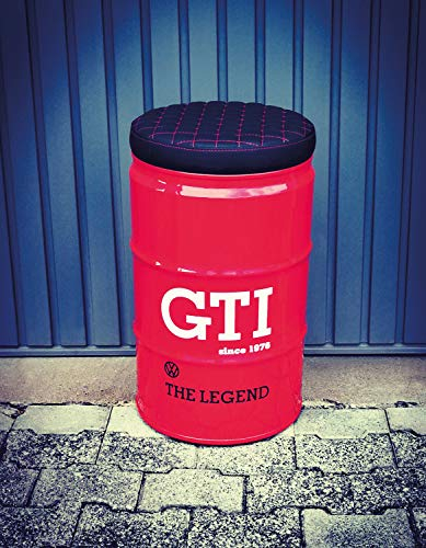 BRISA VW Collection - Volkswagen Ölfass-Möbel-Party-Hocker-Sitz-Bar-Stuhl im GTI Design (GTI The Legend/Rot)