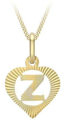 CARISSIMA Gold Women's 9ct Yellow Gold Diamond Cut Initial Heart Pendant on Curb Chain - 46cm/18