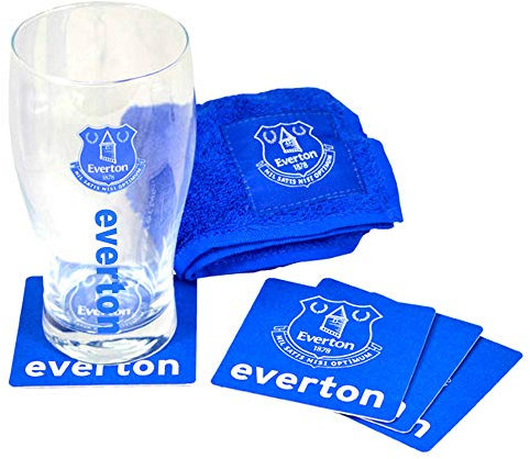 Official Everton FC Pint Glass Mini Bar Set Including Pint Glass, Bar Towel & Coasters