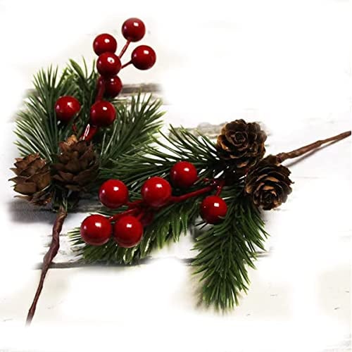 Rote Beerenstiele Tannenzweige immergrüne Beeren,Dekoration,10 Stück–künstliche Tannenzapfen,Zweige für Weihnachten,Basteln, Kranz und Winterurlaub,Blumenplektren,Stechpalmen-Stiel für Dekoration DIY