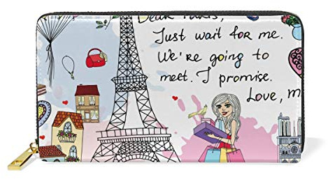 Paris Turm Romantisch Leder Brieftasche Reißverschluss Geldbörse Telefon Kreditkartenetui Portemonnaie Wallet für Frauen Mädchen Männer