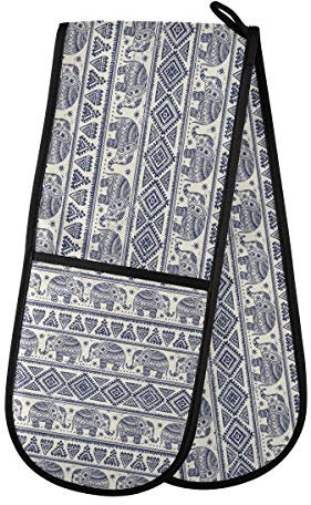 ZZXXB Elephant Geometry Double Oven Mitt Heat Resistant Non-Slip Kitchen Gloves Extra Long 7 x 35 for Cooking Baking Barbecue Grilling