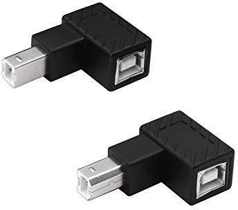 YACSEJAO USB 2.0 Type-B Printer adapter, 2 Pack 90 Degrees USB 2.0 B Male to Type-B Female Printer Adapter, for Printer, Scanner, Mobile HDD and More (Up Angle+Down Angle)