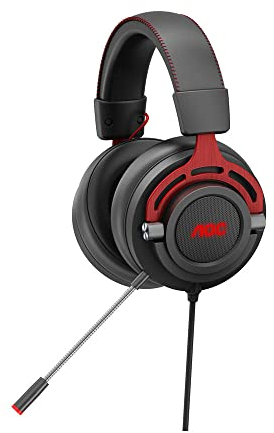 AOC GH300 - Cuffie da gioco Over-Ear con retroilluminazione RGB, microfono staccabile, driver da 50 mm e stereo surround virtuale 7.1 con audio Hi-Fi, colore nero/rosso