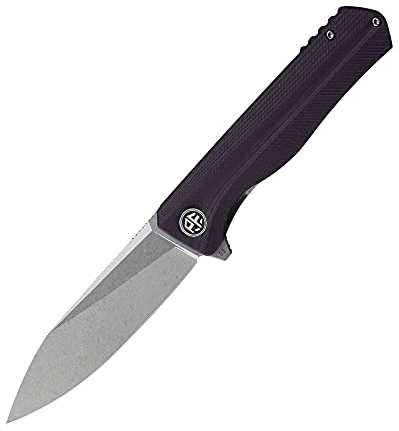 Petrified fish PF818 Cuchillo Plegable 3,54 inch Cuchilla de satén de acero D2 G10 Mango EDC cuchillo de bolsillo (Purple Stonewashed)