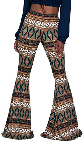 Nuofengkudu Damen Schlaghose Hochbund Push up Stretch Bequeme Lange Schlag Hosen Weite Leggins Tights Freizeit Einfarbig Haushose Yogahose Classic Flared Pants Pyjamahose(Golden,L)