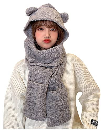 ALCRISP Mütze Schal Set Damen Winter Teddy Fleece Mützen Cute Warm Plüsch Wintermütze mit Fleecefutter für Frauen