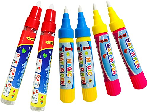 JEFFOUOO 6 Stücke Magie Ersatz Wasser Stift, Wasser Doodle Stifte, Wasser Zeichnung Spielen Werkzeug Spielzeug Wassermatte Stifte für Kinder Zauber Malerei Matte