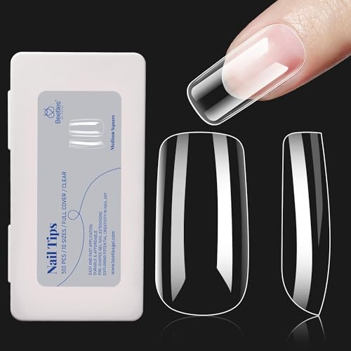 Beetles Faux Ongles 500pcs Acrylique Capsules Ongles Full Cover Transparent Pose Americaine Avec Valise De Rangement Pour Les Studios De Manucure Et Diy Nail Art La Maison 10 Tailles Medium Square