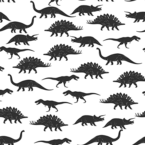 Loussiesd Dinosaurier Polsterstoff,Meterware,süßer Karikatur Dino Polsterstoff für Stühle,Kinderzimmer Dekoration,Dschungel,wildes Tier,dekorativer wasserdichter Outdoor Stoff,920x160cm,Weiß Schwarz