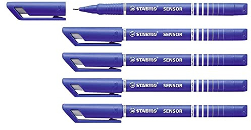 STABILO Fineliner Sensor, feine Spitze, Blau, 5 Stück
