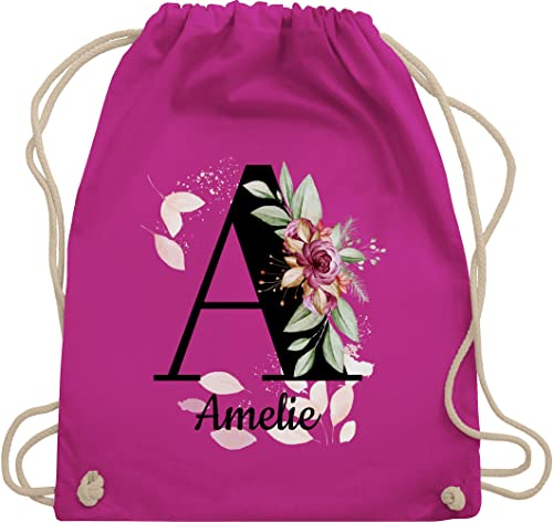 Turnbeutel Rucksack - Buchstabe anpassbar mit Name I Geschenk Initialen - Unisize - Fuchsia - jga beutel blumen stoffbeutel schule personalisierte buchstaben a turnsack kita tasche