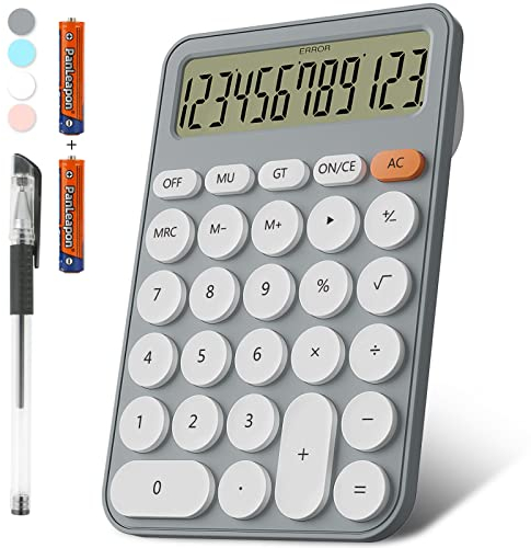 Taschenrechner Schule, Tischgröße 16 x 11 cm, DECKLIT 12-stelliger Batterie Tischrechner Groß Tasten Leicht zu Drücken LCD-Display, 15° Neigbarer Bildschirm für Taschenrechner Kinder (Grau)