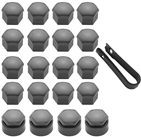 LICQIC 17mm Wheel Nut Covers, 20 Pcs Car Wheel Nut Caps (16 Standard + 4 Locking), Universal Wheel Bolt Covers with Removal Tool, Gloss Grey
