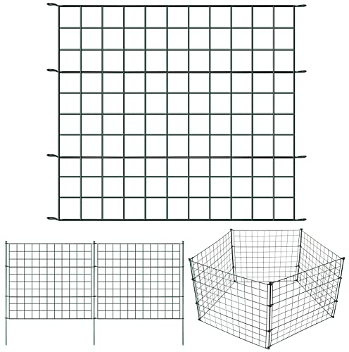 Gimisgu Teichzaun Gartenzaun 11tlg Set Zaun Teich mit 5 Zaunelemente und 6 Befestigungsstäben, Gartenzaun Grün, Welpenauslauf, Freigehege, Gitterzaun (Gerade), M6106-EM-1m