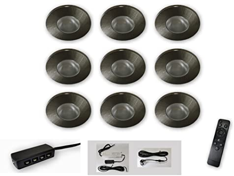 Mini LED Spot alu gebürstet starr 9er Set CCT 2700K-6500K dimmbar per Fernbedienung 12V IP65 Einbaustrahler