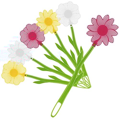 com-four® 6X Fliegenklatsche aus Kunststoff - Insektenfänger in Blumen-Form - Schädlingsbekämpfung in bunten Farben - Leichter und Flexibler Mückenschutz [Auswahl variiert] (06 Stück - 47 cm)