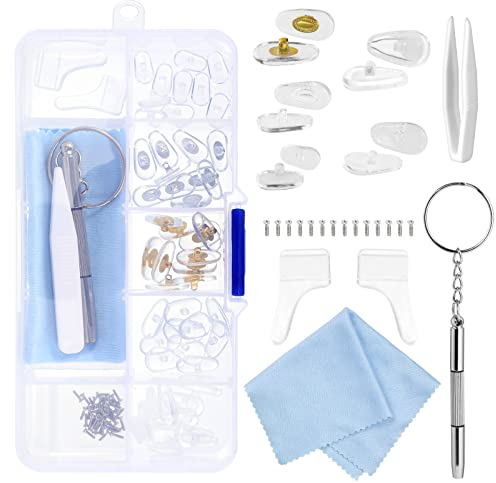 JSRQT Nasenpads Brillen Reparatur Set, Brillen Nasenpads, 25 Paar Brille Nasenpads Weiche Silikon mit Schrauben Pinzette und Brillenputztüche, Nasenpolster Brille, Nasenschutz für Brille
