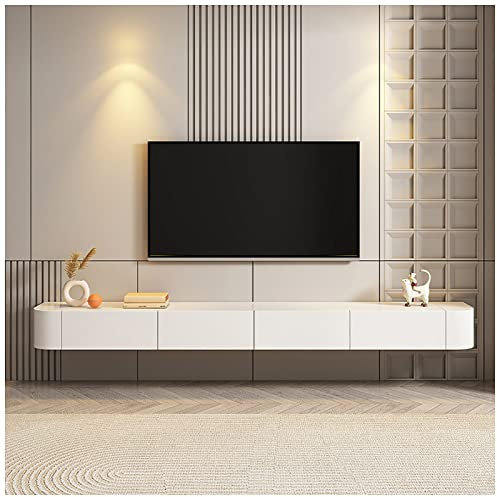 White-A Floating TV Shelf, Wall Mounted TV Stand - Media Console for Bedroom & Living Room (200cm)