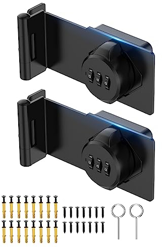 MeBantoo Cabinet Password Hasp Locks, 90 Degree Barn Door Lock, Household Security Combination Latch for Locker, Fence, Bathroom, Outdoor, Garden (Black -2PCS)
