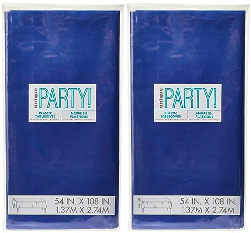 Unique Party 50394 - Navy Blue Plastic Tablecloth, 9ft x 4.5ft (Pack of 2)