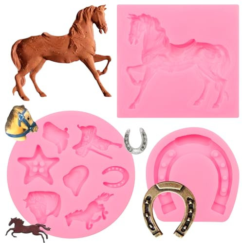 LC Horse Silicone Molds, Western Cowboy Boot Saddle Fondant Baking Mold for Cake Decoration Cupcake Topper Candy Sugar Craft Gum Paste Clay Resin