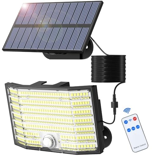Solar Lights Outdoor, 226 LED Solar Security Lights and 3 Modes Motion Sensor Solar Powered Lights, IP65 Waterproof Split Flood Lights with Remote & 16.5Ft/5M Cable for Garden Shed Yard (White 1 Pack)
