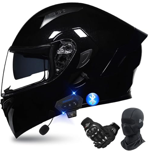 Bluetooth Modular Motorcycle Helmets,Dot/Ece Approved Motorcycle Helmets Full Face,Double Visor Helmet Built-In Dual Speaker With Microphone Cascos Para Motos Para Hombre ,A-XL(59-60CM)