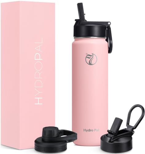HydroPal Edelstahl Trinkflasche - 750ml, 1L, 1,2L, BPA-Frei, Kohlensäure geeignet, Isolierte flasche mit Strohhalm & 2 Deckel, Auslaufsichere Isolierflasche für Sport (Smaragdgrün, 750 ml)