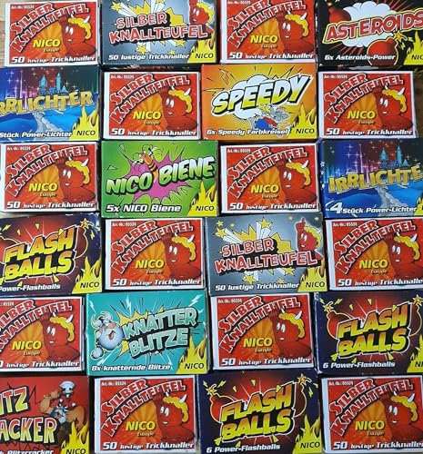 Premium XXL Pack Jugendfeuerwerk I Kinderfeuerwerk I Jugend Silvester Ganzjahres Feuerwerk I 24 Schachteln I 300 Effekte I Ganzjahresfeuerwerk