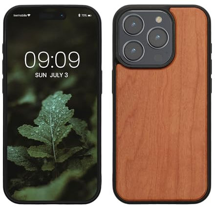 kwmobile Hülle kompatibel mit iPhone 15 Pro Hülle - Holz Case - stoßfestes Handy Cover - TPU Handyhülle in Braun